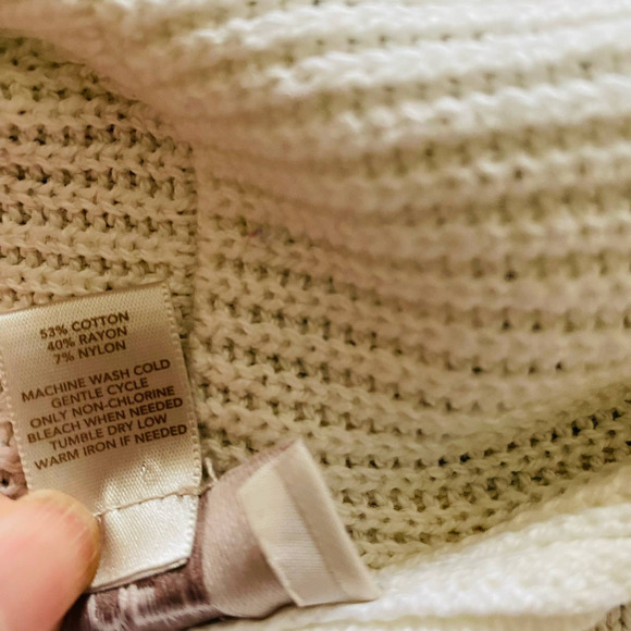 LOFT Rib Trim White Knit Cotton Open Classic Cardigan Sweater - Picture 6 of 7